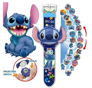 3D-часы с проектором Стич, детские наручные часы с 24 изображениями Stitch, цифровой дисплей, голубые