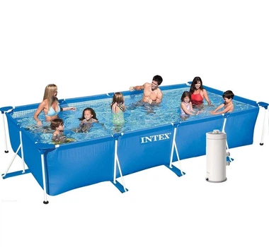 Прямокутний каркасний басейн Intex 28273-5 з насосом 3785 л/год тентом та підстилкою чашею із ПВХ 450х220х84 см Синій (127-9-28273-5)