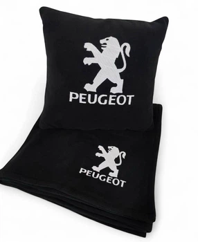 Плед и подушка в авто с вышитым логотипом PEUGEOT черный флис 260г/м2 размер S