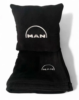 Плед и подушка в авто с вышитым логотипом MAN | №1 | черный флис 260г/м2 размер M