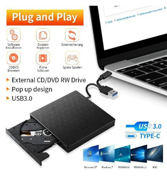 Внешний USB 3.0 DVD RW CD Тонкий оптический привод Записывающий плеер для компакт дисков AmmToo проигрыватель