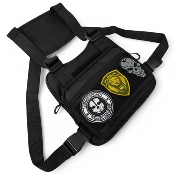 Разгрузка мужская (нагрудная сумка из Cordura 1000D) с липучками на патче (патч-панель) черная (49729483908302)