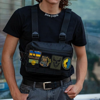 Нагрудная сумка из Cordura 1000D разгрузка мужская с системой Molle и патч-системою черная (482647772130)