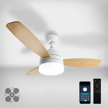 Люстра с вентилятором FAN WOOD 48W+18W R Luminaria WHITE/WOOD управляемая светодиодная с пультом ДУ 1060x390мм