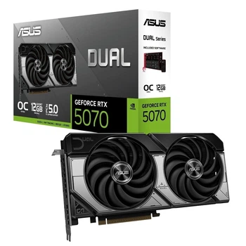 Видеокарта ASUS GeForce RTX 5070 12 ГБ GDDR7 с двумя вентиляторами черная