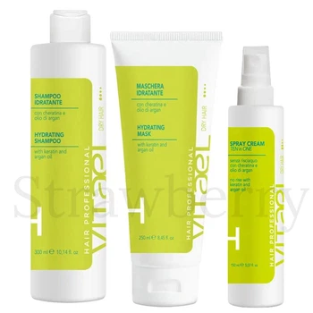Набір для зволоження всіх типів волосся Vitael: Шампунь Vitael Dry Hair Hydrating 300мл, Маска Vitael Dry Hair Hydrating 250мл, Термозахист для відновлення блиску та вологи 10в1 Vitael Dry Hair Spray Cream 150мл