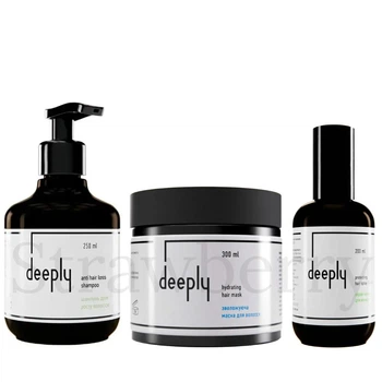 Набор для стимуляции роста защиты и увлажнения волос Deeply Шампунь Deeply Anti Hair Loss Shampoo 250мл + Увлажняющая маска Deeply Hydrating Hair Mask 300мл + Термозащита 10в1 Deeply Protecting Hair Spray 200мл