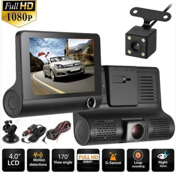 Автомобильный видеорегистратор DVR SD319/z233D 3 камеры Ambarella 170° угол обзора HD 1280x720
