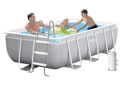 Бассейн каркасный Intex 26784 с чашей из ПВХ 300х175х80 см с насосом 3785 л/ч лестницей тентом и подстилкой Серый (91-9-26784-5)
