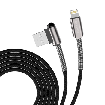 Кабель AWEI CL-24 2м, угловой коннектор USB-A – Lightning, для зарядки, черный