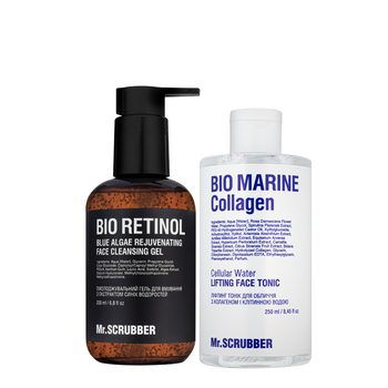 Набор косметики для лица Mr. Scrubber: Гель для умывания Bio Retinol Blue Aglae 200ml + Тоник Bio Marine Collagen 250ml