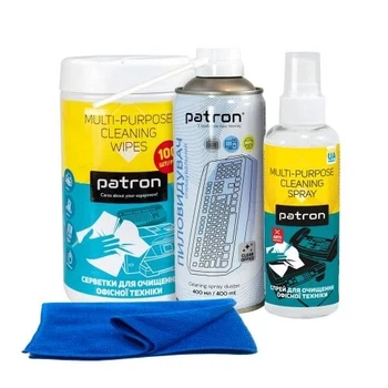 Набор чистящий Patron: спрей для оргтехники, сжатый воздух, салфетки, микрофибра (CS-PN-BUNDL-12)