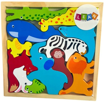 Puzzle drewniane Lean Toys Zwierzęta do dopasowania 12 elementów 12215 (5904665999561)