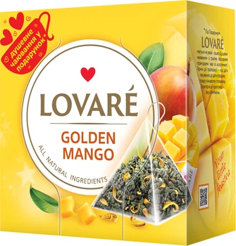 Чай зеленый листовой Lovare Golden Mango в пирамидках, 15 шт