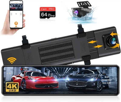 Видеорегистратор-зеркало jansite T96 / 12" / 4K / WiFi / Черный Б/В