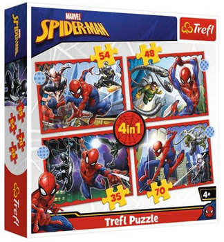 Zestaw Puzzle Trefl Bohaterski Spider-Man 4 w 1 35/48/54/70 elementów 34384 (5900511343847)