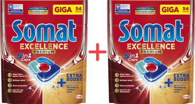 Упаковка капсул для посудомийної машини Somat Exellence 5-в-1 54 шт x 2 шт (9000101807936)