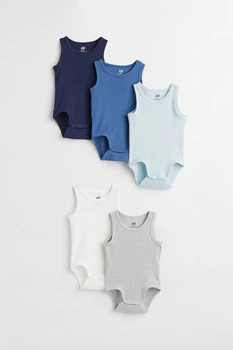 Боді (5шт) H&M 62см синій,білий,сірий,блакитний 4071088019