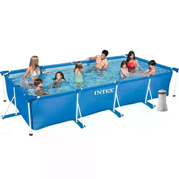 Бассейн каркасный Intex 28273-5 прямоугольный из ПВХ и стали с картриджным насосом тентом и подстилкой на 7127 л Синий (124-9-28273-5)