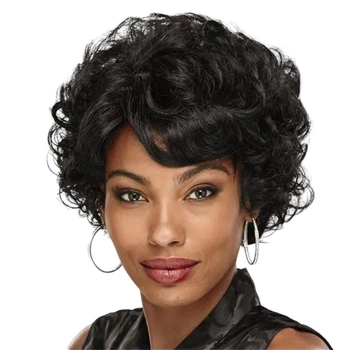 Парик короткий черный волнистый, термоволокно VC curly black