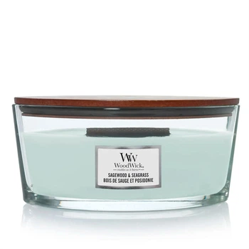 Ароматическая свеча с нотами шалфея, океана и кедра Woodwick Medium Sagewood & Seagrass (453 г)