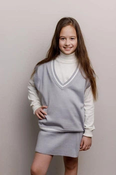 Дитяча жилетка ART KNIT сіра з білою смужкою, 140-146см 039769