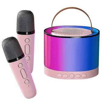 Портативна колонка з Bluetooth 2 караоке мікрофони RGB підсвічування K52/7597 рожевий