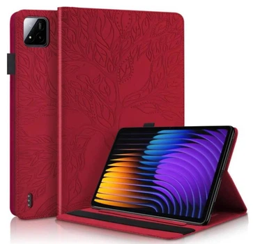 Чехол Wood Book на POCO Pad X1 (11.2") / чехол для планшета с функций подставки и отделением для кредитных карт / красный
