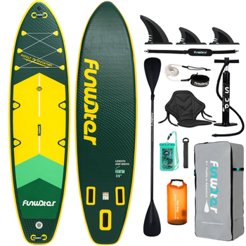 SUP-дошка надувна Funwater Paddleboard Green 11"6 350x90x15 см Двошаровий Сап, Універсальний Сап борд