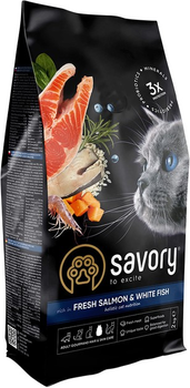 Сухий корм для дорослих котів для здорової шкіри Savory з білою рибою та лососем 2 кг (4820232630020)