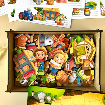 Игра Ubee "Панорама: ферма" развивающая с картами, пазл для пространственного мышления, ПСФ130