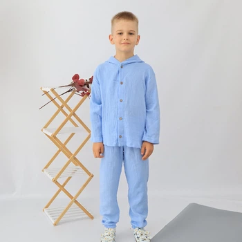 Дитячий літный костюм(сорочка з капюшоном+штани) Mrou 128см Блакитний