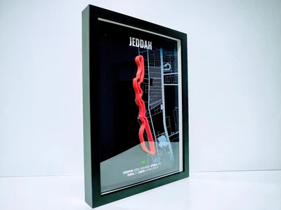 Об'ємна Рамка з 3D Трасою JEDDAH Circuit (Jeddah Street Circuit) / Jeddah, Saudi Arabia / Джидда (Міська траса Джидда) в Масштабі 1:40 000 Red Matte / F1 Frame 32x23x3