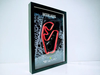 Об'ємна Рамка з 3D Трасою Autódromo Interlagos Circuit (Autódromo José Carlos Pace) / São Paulo, Brazil / Інтерлагос в Масштабі 1:40 000 Red Matte / F1 Frame 32x23x3