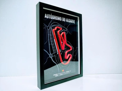 Об'ємна Рамка з 3D Трасою Algarve International Circuit / Портіман, регіон Алгарве, Португалія в Масштабі 1:40 000 Red Matte / F1 Frame 32x23x3