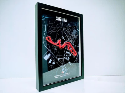 Об'ємна Рамка з 3D Трасою SUZUKA Circuit (Suzuka International Racing Course) / Suzuka, Mie Prefecture, Japan / Судзука в Масштабі 1:40 000 Red Matte / F1 Frame 32x23x3
