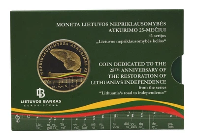 Монета Литва 5 евро 2015 Proof-like 25 лет Независимости в сувенирной упаковке