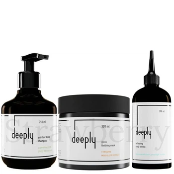 Набор для стимуляции роста и сияния волос Deeply Шампунь стимулирующий Deeply Anti Hair Loss Shampoo 250мл + Глянцевая маска Deeply Gloss Finishing Mask 300мл + Пилинг для кожи головы Deeply Refreshing Scalp Peeling 200мл