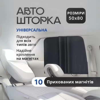 Шторка солнцезащитная автомобильная универсальная 50×80 см с магнитным креплением черная тканевая