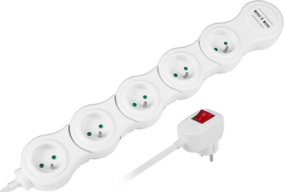 Listwa zasilająca Rebel Power 5 gniazd 2 USB 1.5 m (5901890048194)