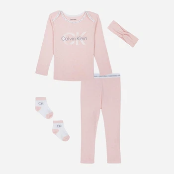 Дитячий комплект (лонгслів + штанці + шкарпетки + пов'язка) Calvin Klein 679827593 86 см Рожевий (1159837697)