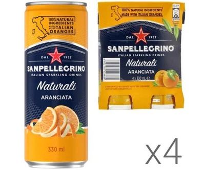 Упаковка сокосодержащего газированного напитка со вкусом Апельсин San Pellegrino Aranciata, 4 шт. х 0,33 л, ж/б