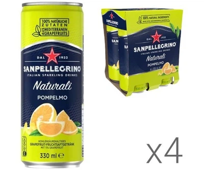Упаковка сокосодержащего газированного напитка со вкусом Желтый грейпрут San Pellegrino Pompelmo, 4 шт. х 0,33 л, ж/б
