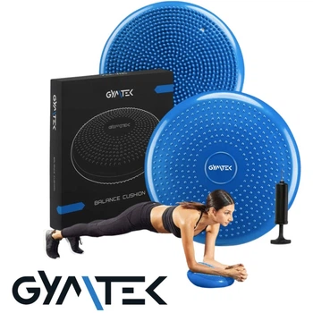 Балансувальна подушка Gymtek синя з насосом: Масажна, 33 см, до 150 кг. Для фітнесу, йоги, реабілітації, офісу