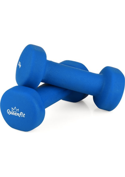 Набор гантелей неопреновых Queenfit 2х1.5 кг (3 кг) светло-синий. Круглые, для фитнеса, аэробики, дома