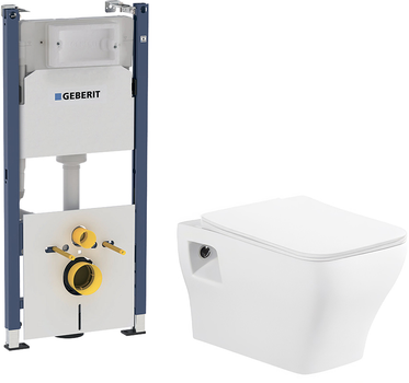 Комплект Інсталяція Geberit Duofix 458.126.00.1 + унітаз підвісний RJ Feel Rimless із сидінням Soft Close поліпропілен