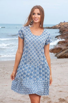 Пляжна туніка з вишивкою і принтом Fresh Cotton 1611 F-1с 44(M) Блакитний