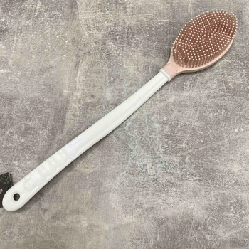 Щетка массажная силиконовая с длинной ручкой для душа и ванны Titiz Plastik GP-152 розовая с белым