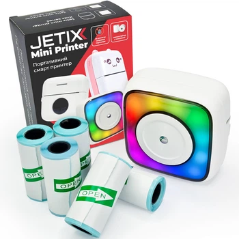Bluetooth термопринтер JETIX Mini Printer Student 2 | Портативный принтер с большим набором самоклеюшей бумаги