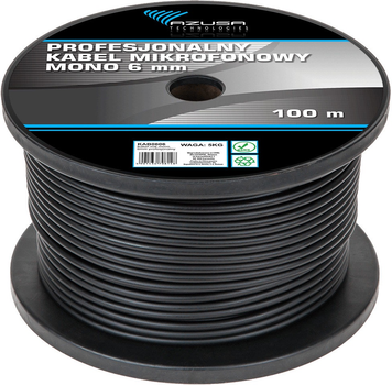 Kabel mikrofonowy Azusa Professional 6 mm mono 100 m Black (5901436708148)